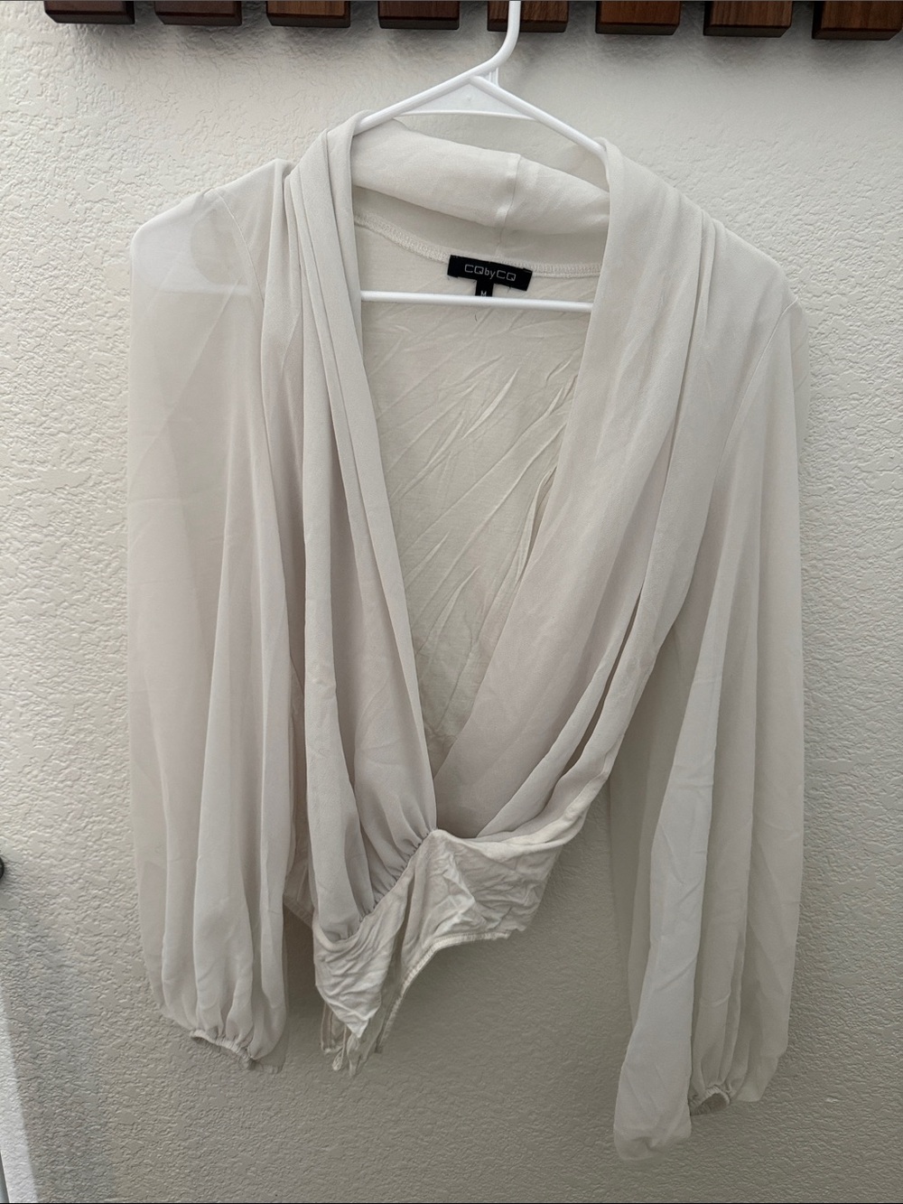 Coby & Co Cream Draped V-Neck Chiffon Bodysuit